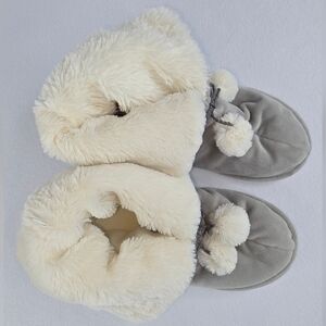 Cuddl Duds Size L 9-10 Cozy Gray Faux-Sherpa Pom-Pom Bootie Slippers 3182-O